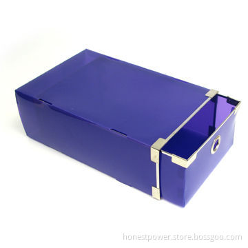 Clear Shoe Box with Metal Corner and 0.7mm PP Thickness, Strong/Durable, Customized Sizes Welcomed